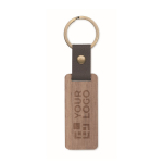 Rectangular wooden keyring with synthetic leather detail wood colour view with print area