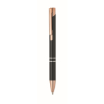 Recycled aluminium push pen with rose gold details, blue ink black colour