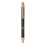 Recycled aluminium push pen with rose gold details, blue ink black colour second view