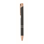 Recycled aluminium push pen with rose gold details, blue ink black colour third view