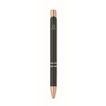 Recycled aluminium push pen with rose gold details, blue ink black colour fifth view