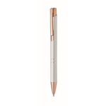 Recycled aluminium push pen with rose gold details, blue ink silver colour