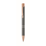 Recycled aluminium push pen with rose gold details, blue ink titanium colour