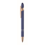 Recycled aluminium pen with rose gold details, blue ink blue colour