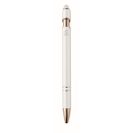 Recycled aluminium pen with rose gold details, blue ink white colour seventh view