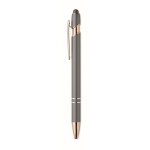 Recycled aluminium pen with rose gold details, blue ink dark grey colour third view