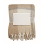 RPET polyester blanket with checked design and fringed edges beige colour third view