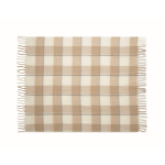 RPET polyester blanket with checked design and fringed edges beige colour fourth view