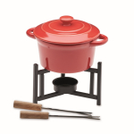 Small ceramic fondue set for 2 with 2 forks, 300ml red colour