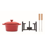 Small ceramic fondue set for 2 with 2 forks, 300ml red colour second view