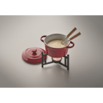 Small ceramic fondue set for 2 with 2 forks, 300ml red colour fourth photographic view