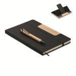 Hard-cover felt notebook with mobile stand, A5 lined pages black colour