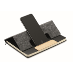 Hard-cover felt notebook with mobile stand, A5 lined pages dark grey colour second view