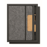 Hard-cover felt notebook with mobile stand, A5 lined pages dark grey colour third view