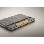 Hard-cover felt notebook with mobile stand, A5 lined pages dark grey colour main view