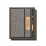 Hard-cover felt notebook with mobile stand, A5 lined pages dark grey colour view with print area