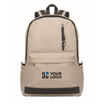 Recycled cotton laptop backpack in classic colours, 15” sand colour view with print area