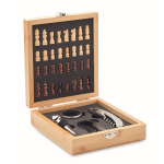 Bamboo box with small chess set and wine kit wood colour