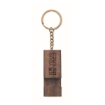 Walnut wood keyring with mobile phone stand function wood colour view with print area