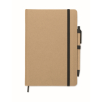 Recycled cardboard notebook with blue ink pen, A5 lined pages black colour