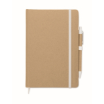 Recycled cardboard notebook with blue ink pen, A5 lined pages white colour