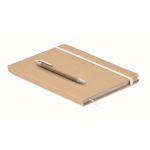 Recycled cardboard notebook with blue ink pen, A5 lined pages white colour second view