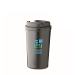 Leak-proof double-wall stainless steel tumbler, 450ml black colour view with print area