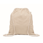 Natural-coloured recycled cotton and RPET drawstring bag, 140 g/m² beige colour