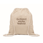 Natural-coloured recycled cotton and RPET drawstring bag, 140 g/m² beige colour main view