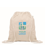 Natural-coloured recycled cotton and RPET drawstring bag, 140 g/m² beige colour view with print area