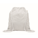 Recycled cotton and RPET drawstring backpack, 140 g/m² white colour