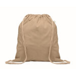 Recycled cotton and RPET drawstring backpack, 140 g/m² khaki colour