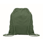 Recycled cotton and RPET drawstring backpack, 140 g/m² dark green colour