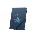 Hard-cover notebook in kraft paper with rounded corners, A5 blue colour image with logo