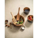 FSC™-certified acacia wood salad bowl in round shape still life view