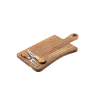 Acacia wood cheese board with 2 utensils dark wood colour