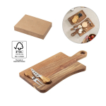 Acacia wood cheese board with 2 utensils various colours