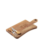 Acacia wood cheese board with 2 utensils main view