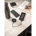 Portable aluminium battery with fast-charge cable, 10,000 mAh still life view