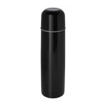 Recycled stainless steel thermal flask with mug-style lid, 750 ml black colour