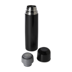 Recycled stainless steel thermal flask with mug-style lid, 750 ml black colour