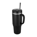 Straw cup with dual-wall air insulation, 1.2 L black colour