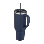 Copper double-wall vacuum-insulated straw cup, 1.2 L navy-blue colour