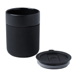 Ceramic mug with silicone wrap and plastic lid, 330 ml black colour