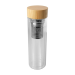 Borosilicate glass bottle with infuser and bamboo lid, 400 ml transparent colour