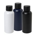 Recycled aluminium bottle with plastic lid and handle, 600 ml black colour