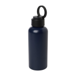 Recycled aluminium bottle with plastic lid and handle, 600 ml navy-blue colour