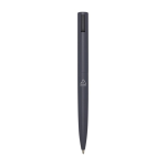 Recycled aluminium and plastic pen with clip, blue ink taupe grey colour