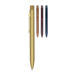 Recycled brass pen with logo and iron clip, blue ink burgundy colour