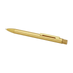 Recycled brass pen with logo and iron clip, blue ink gold colour